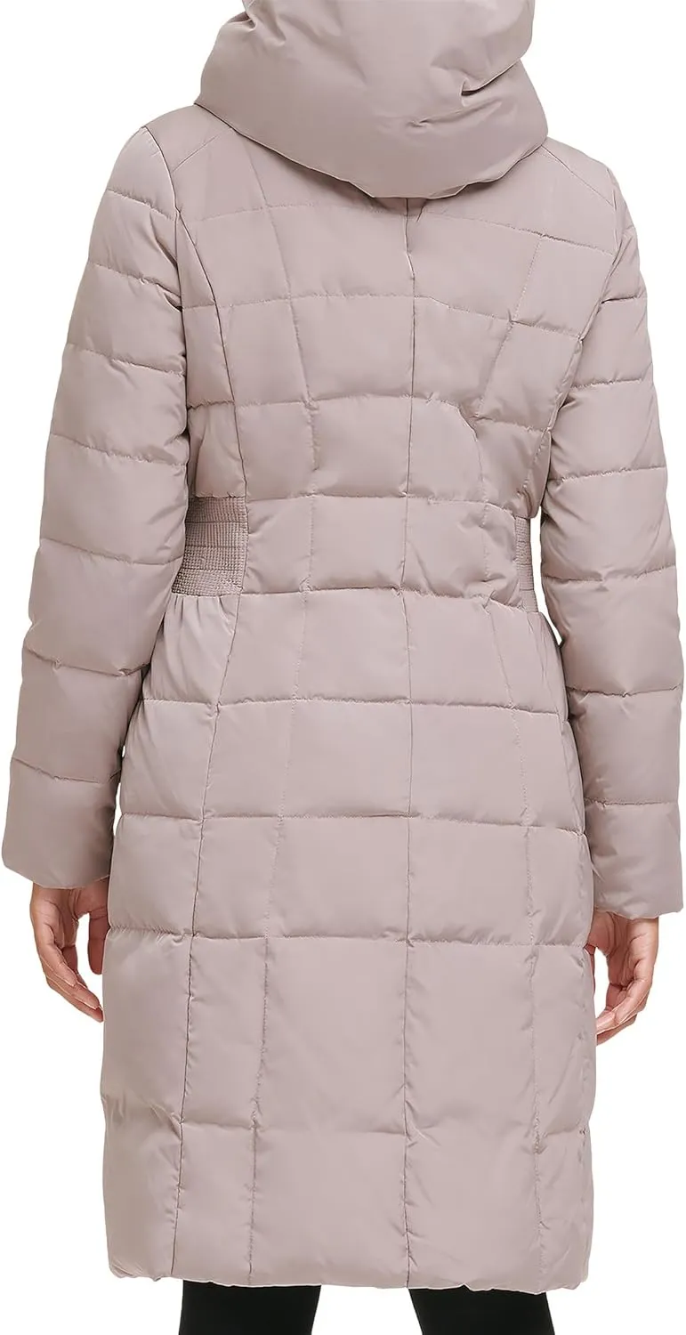 Cole Haan Women's Knee Length Hooded Quilted Down Coat