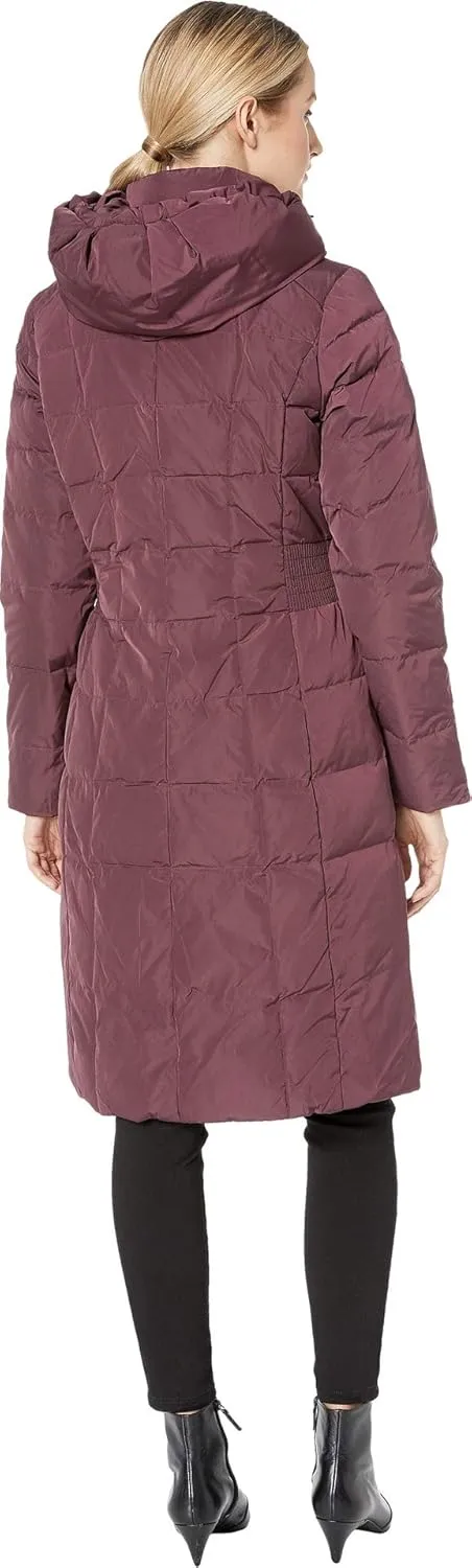 Cole Haan Women's Knee Length Hooded Quilted Down Coat