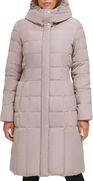 Cole Haan Women's Knee Length Hooded Quilted Down Coat