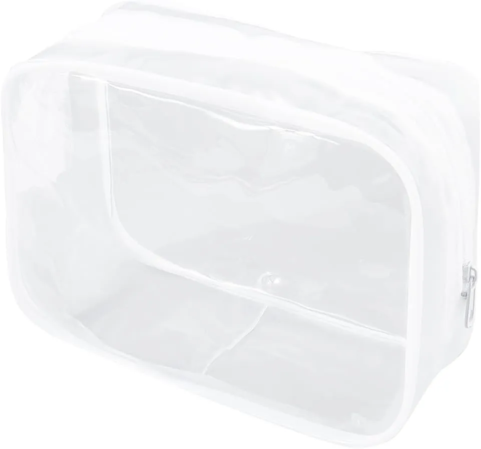 CREATCABIN 3Pcs Clear Makeup Bags Large Travel Bags Zipper Portable Multi-functional Organizer Bag Toiletry Storage Bags Plastic Cosmetic Pouch Waterproof for Airport Airline Compliant 6.8x2.3x4.7inch