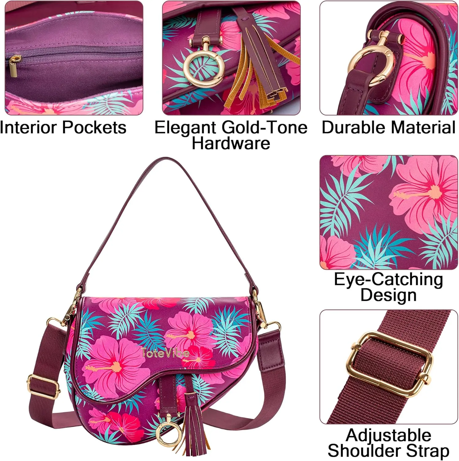 Crescent Bag for Women, Stylish Crossbody Hobo Saddle Purse & Sling Bag with Chain Strap