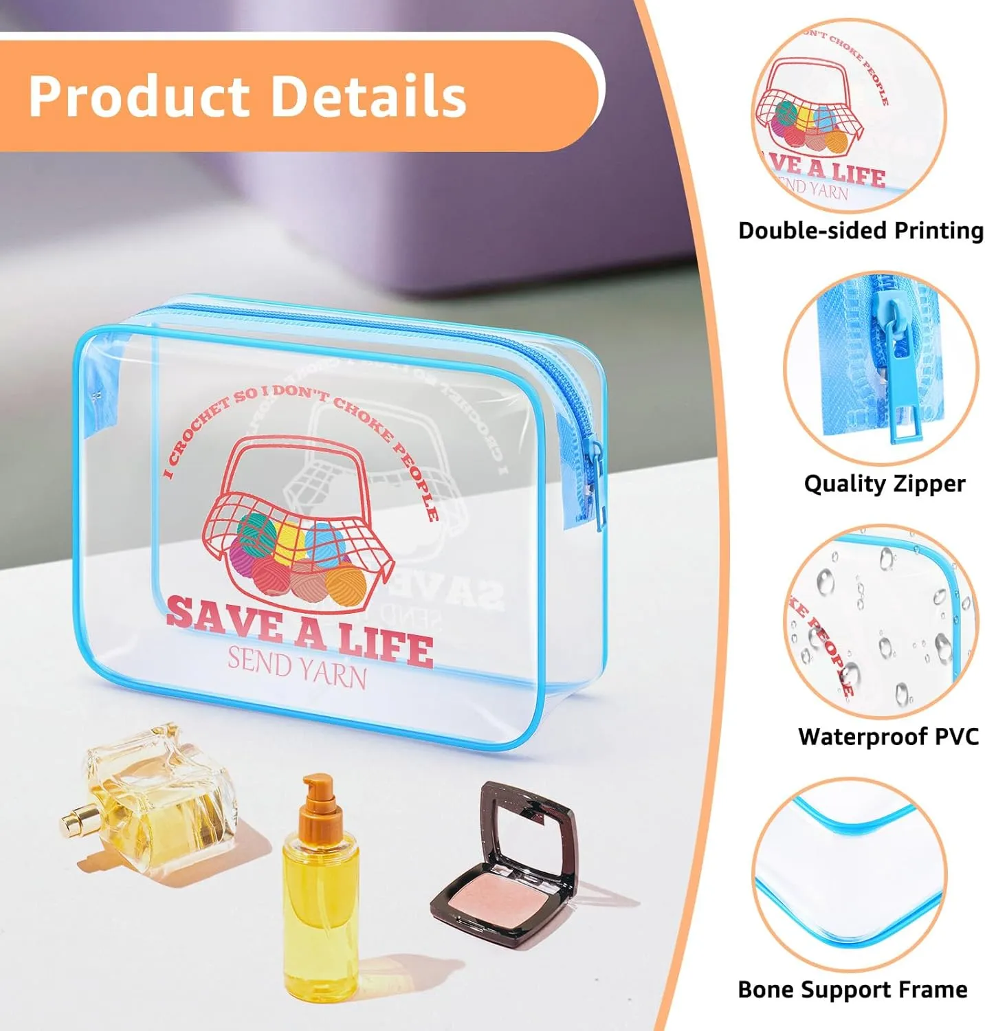 Crochet Gifts Clear Makeup Bag Crochet Lover Gift for Women Knitting Gifts for Female Transparent Cosmetic Bag Funny Crochet Gifts for Mom Crochet Lover Crocheters Christmas Birthday Gifts