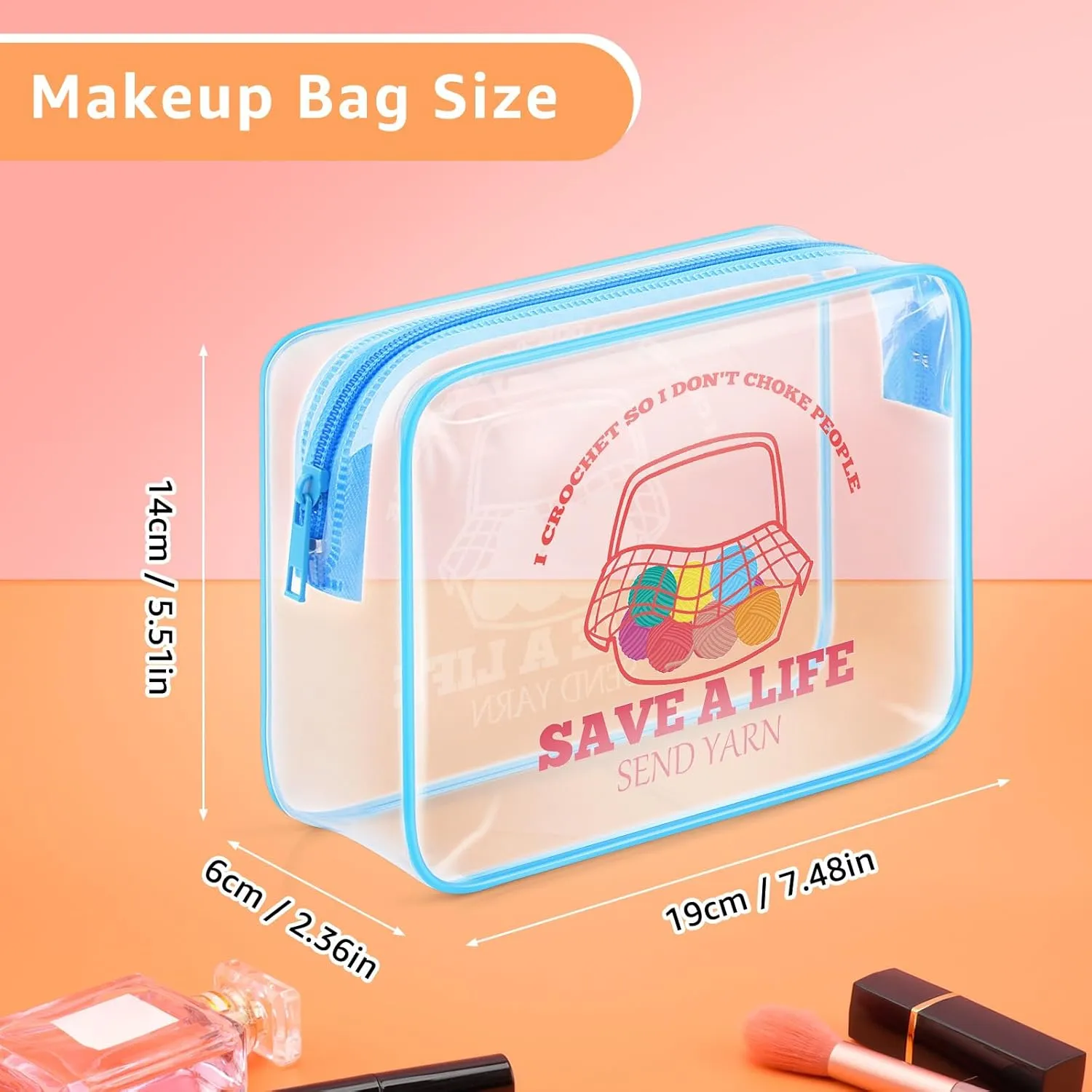 Crochet Gifts Clear Makeup Bag Crochet Lover Gift for Women Knitting Gifts for Female Transparent Cosmetic Bag Funny Crochet Gifts for Mom Crochet Lover Crocheters Christmas Birthday Gifts
