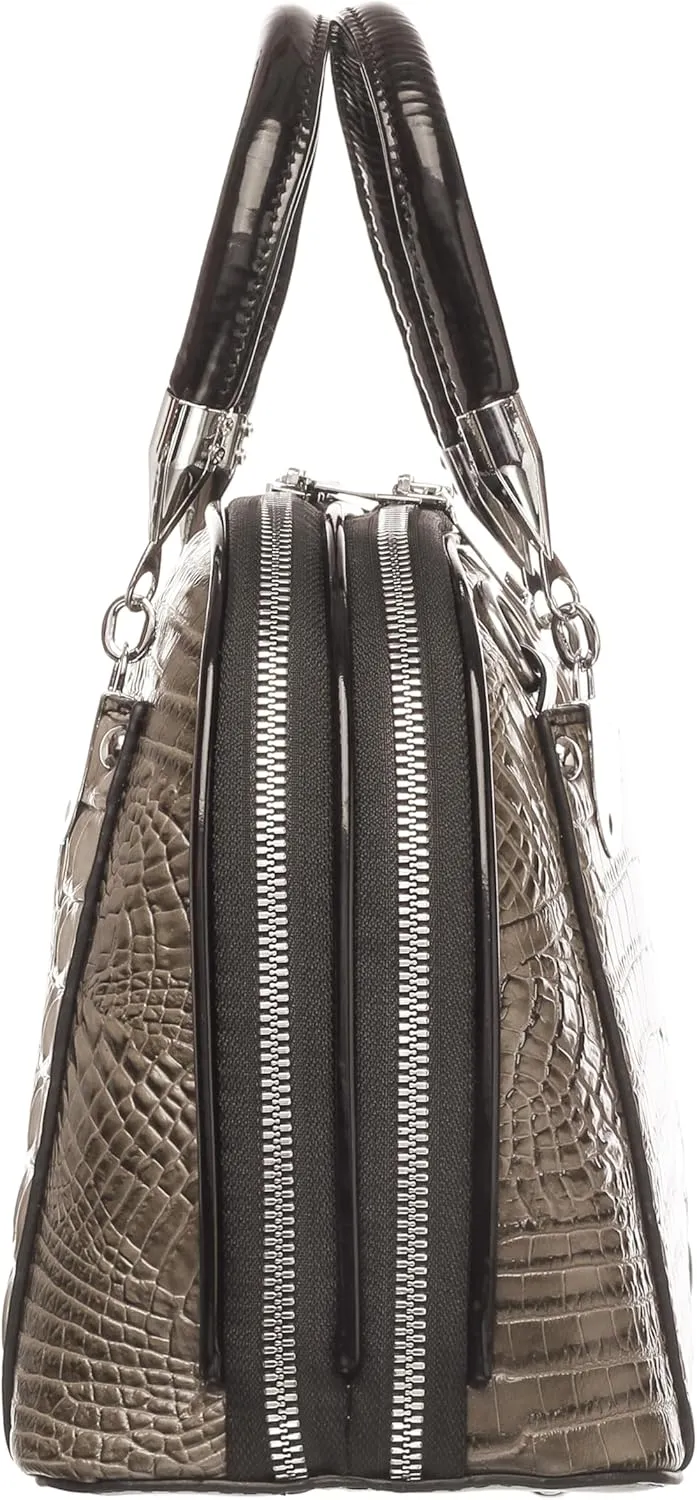 Crocodile Embossed Structured Handbag for Women  Elegant Top Handle Purse with Detachable Shoulder Strap