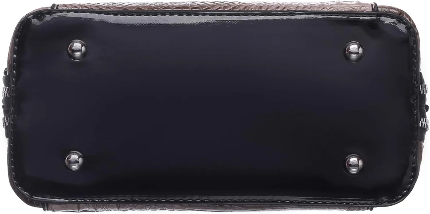 Crocodile Embossed Structured Handbag for Women  Elegant Top Handle Purse with Detachable Shoulder Strap