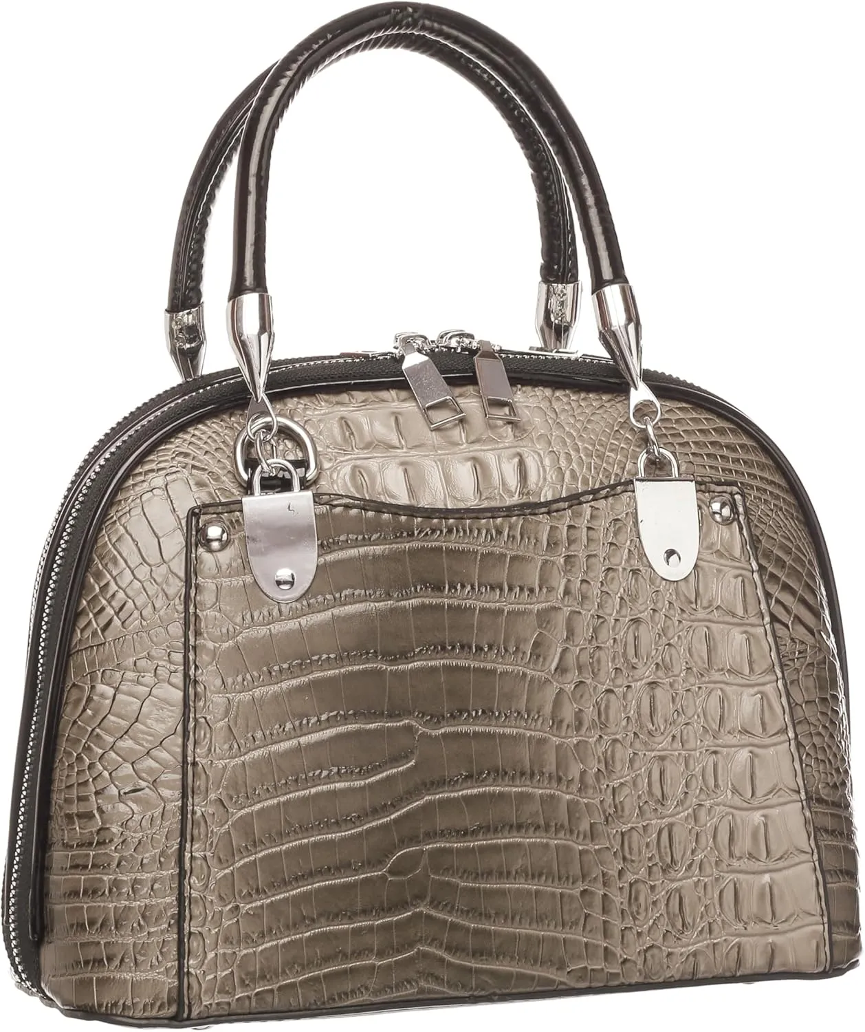 Crocodile Embossed Structured Handbag for Women  Elegant Top Handle Purse with Detachable Shoulder Strap