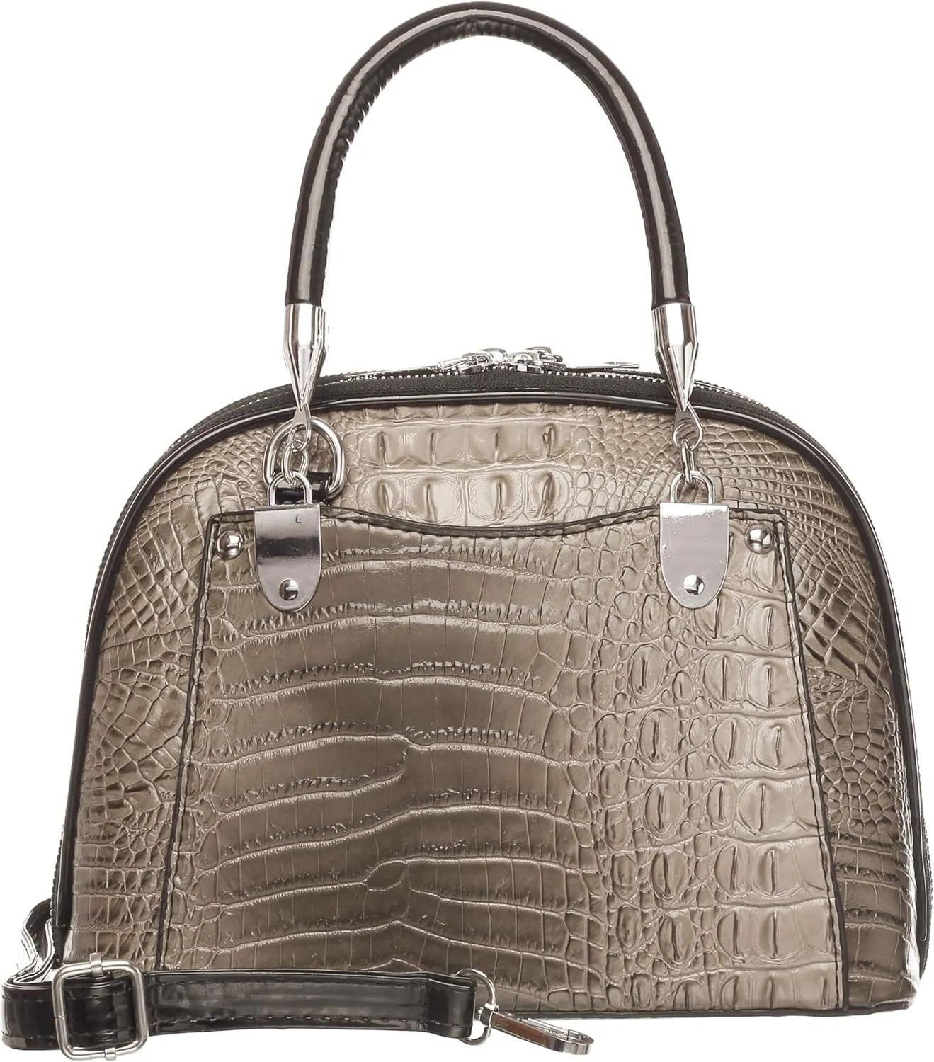 Crocodile Embossed Structured Handbag for Women  Elegant Top Handle Purse with Detachable Shoulder Strap