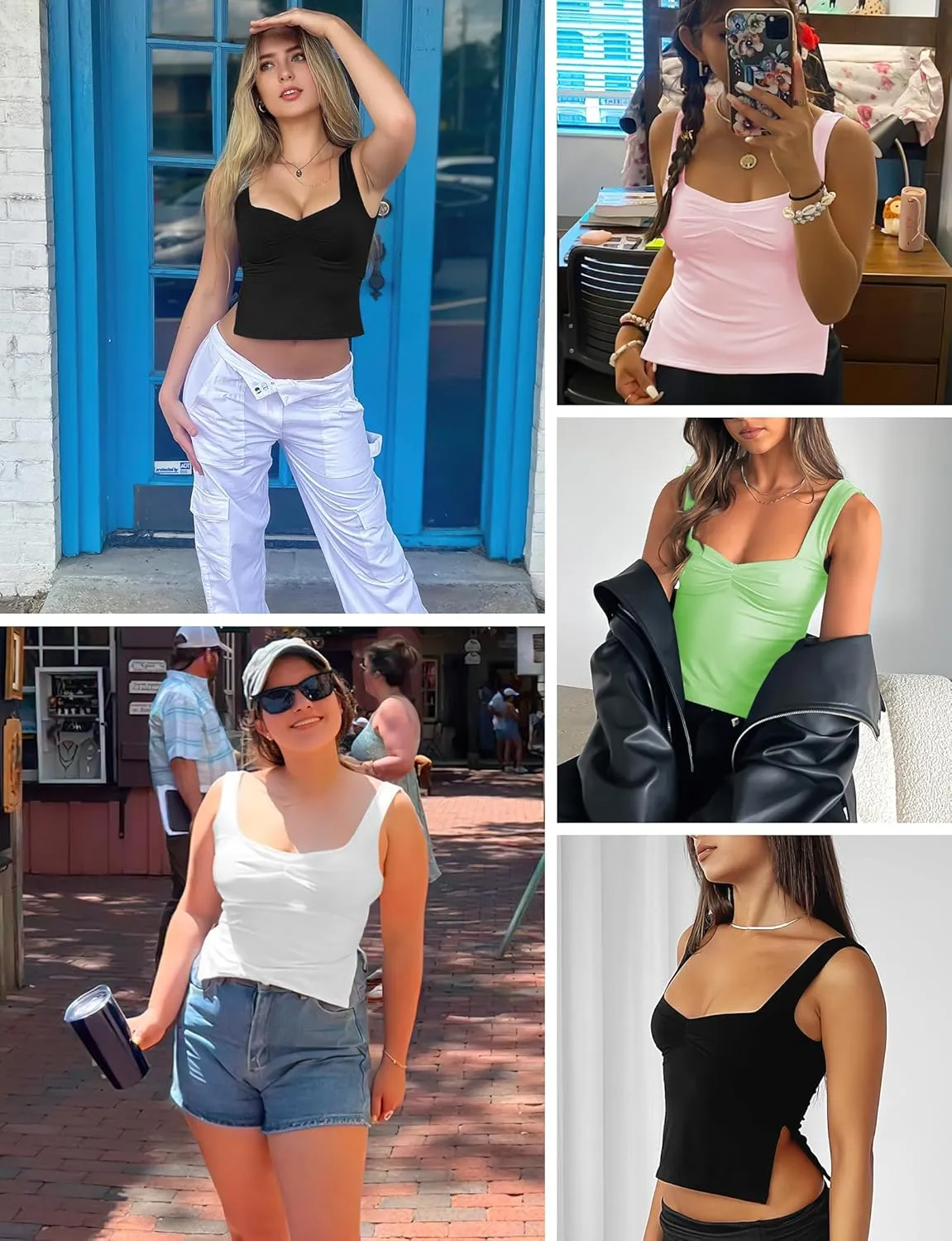 Crop Tank Tops for Women Trendy, Sleeveless Sexy Tops Women Summer Bustier Going Out Tops Sweetheart Neck Double Layered Tops
