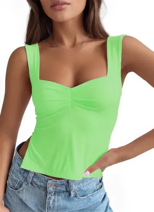 Crop Tank Tops for Women Trendy, Sleeveless Sexy Tops Women Summer Bustier Going Out Tops Sweetheart Neck Double Layered Tops