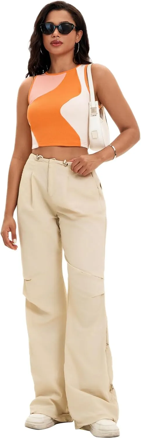 Cropped Tank Tops for Women Summer Color Block Ribbed Sleeveless Tops Basic Casual Going Out Tops