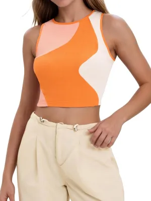 Cropped Tank Tops for Women Summer Color Block Ribbed Sleeveless Tops Basic Casual Going Out Tops