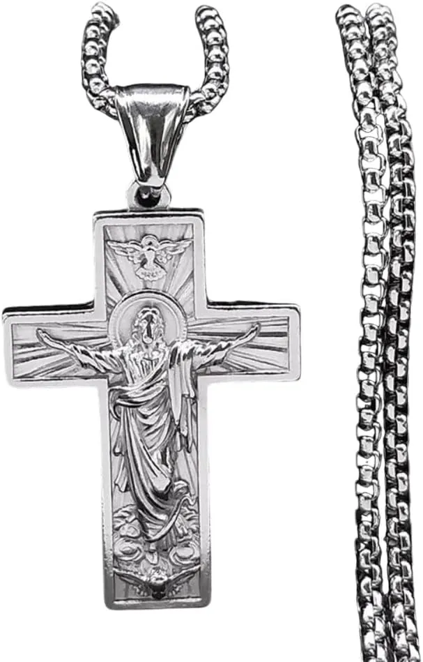 Cross Jesus Necklace Pendant For Men Women Stainless Steel Silver Color Faith Pray For Devotion Jesus Necklaces Jewelry Collar DANS04129