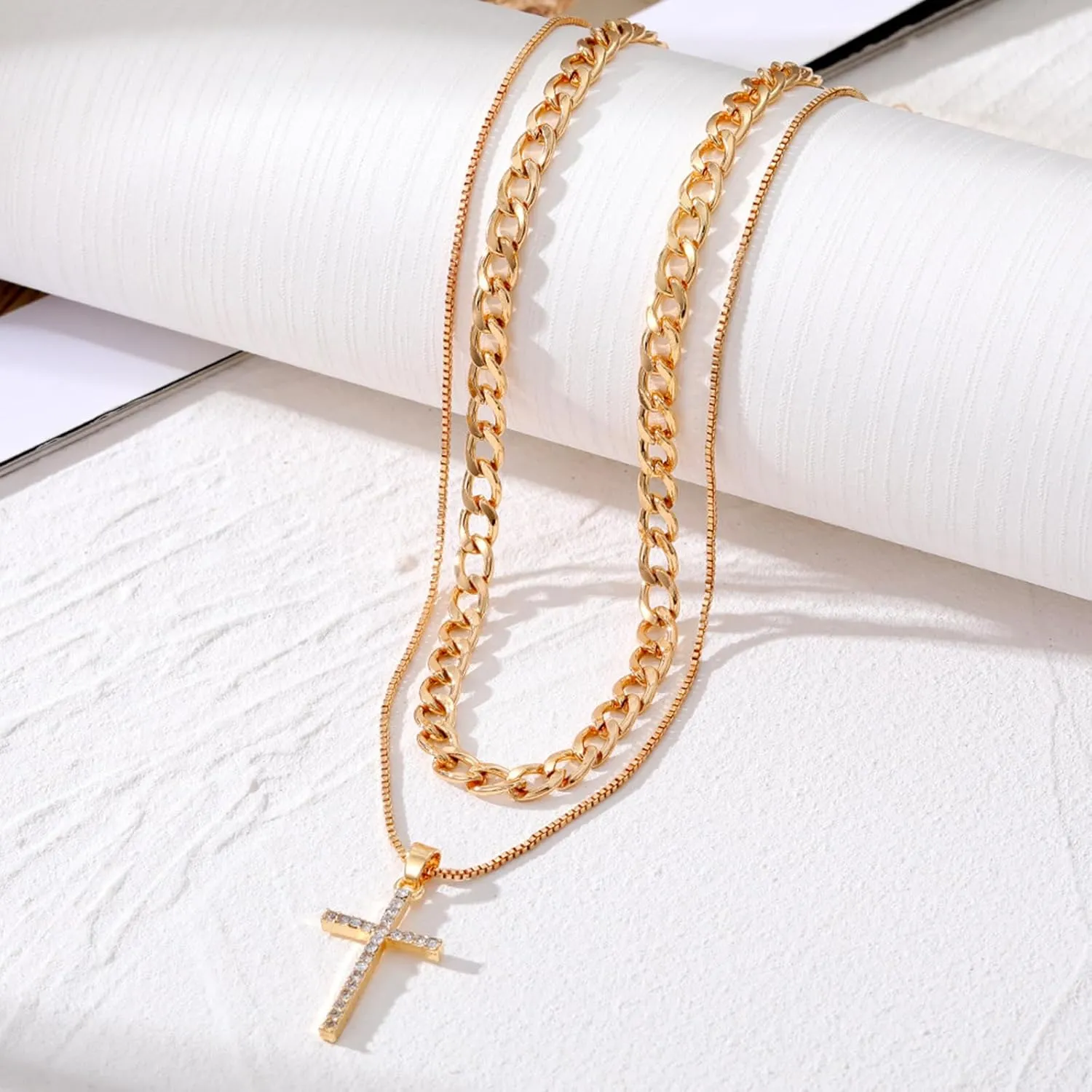 Cross Necklace for Women Men Baptism Gifts Dainty Gold Plated Cross Necklace Layered Gold Cross Necklace Cross Pendant Necklace Gold Paperclip Snake Chain Necklace Trendy Gold Jewelry Gifts