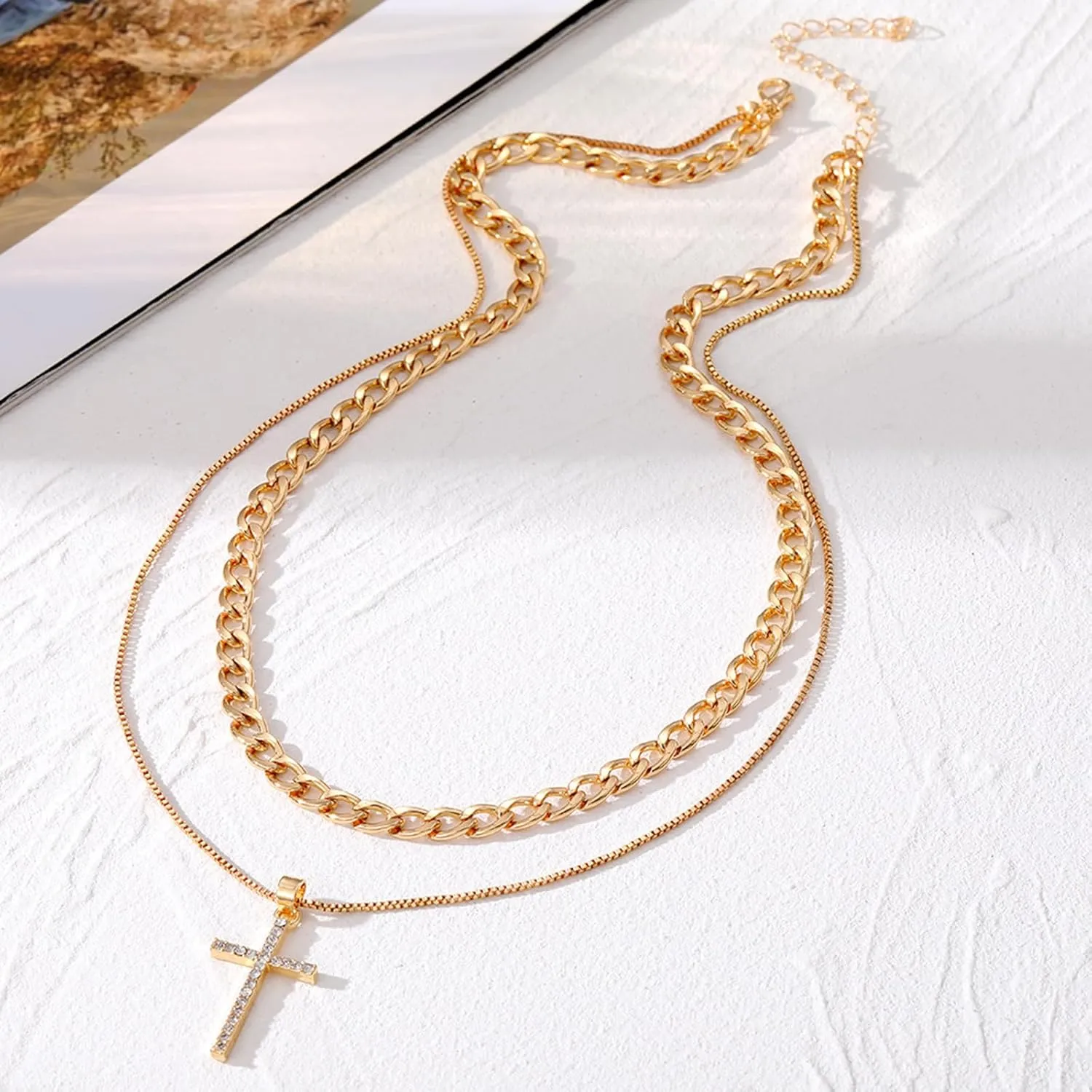 Cross Necklace for Women Men Baptism Gifts Dainty Gold Plated Cross Necklace Layered Gold Cross Necklace Cross Pendant Necklace Gold Paperclip Snake Chain Necklace Trendy Gold Jewelry Gifts