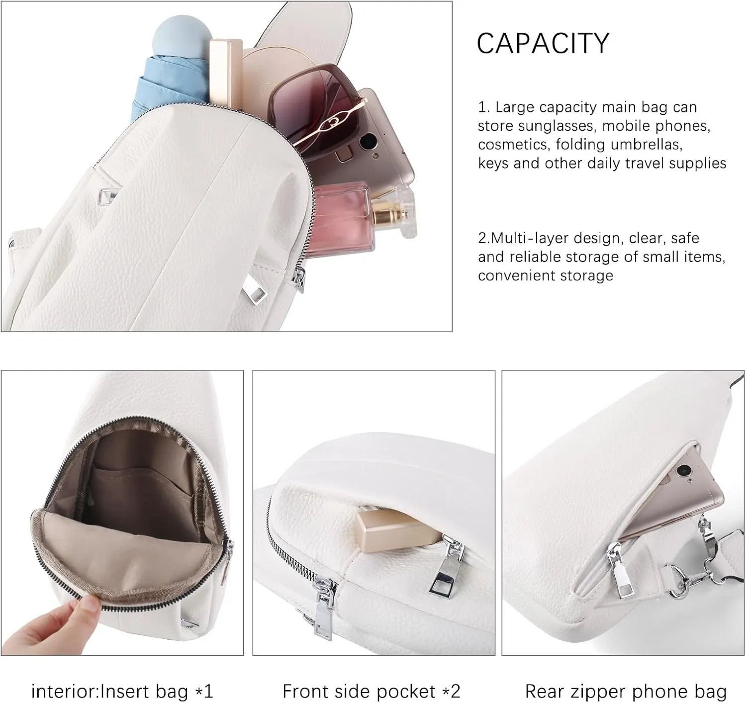 Crossbody Bags for Women,Sling Bag for Women,Fanny Packs Chest Bag for Work Travel Leather Sling Backpack