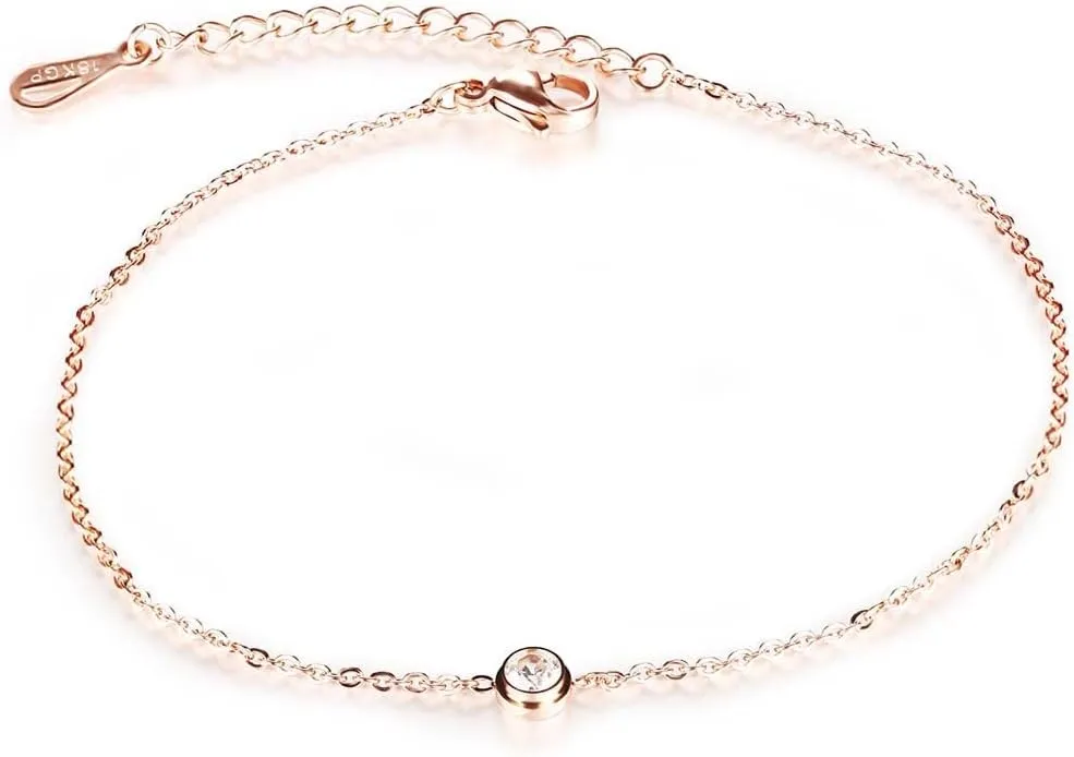 Cubic Zirconia Anklet Foot Jewelry Rose Gold Color Anklet Bracelet Chain Stainless Steel Anklets Women Jewelry
