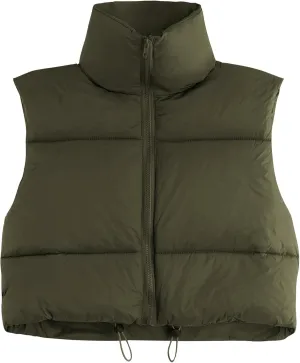 CULACCINO Women's Winter Cropped Puffer Vest Crop Jackets For Women Full Zip Stand Collar Padded Lightweight Outwear Vest