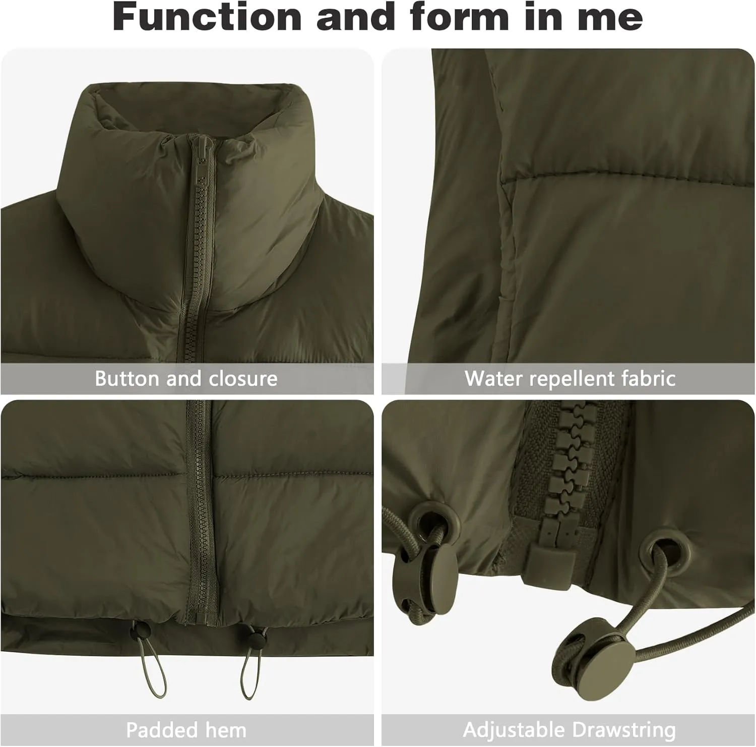 CULACCINO Women's Winter Cropped Puffer Vest Crop Jackets For Women Full Zip Stand Collar Padded Lightweight Outwear Vest