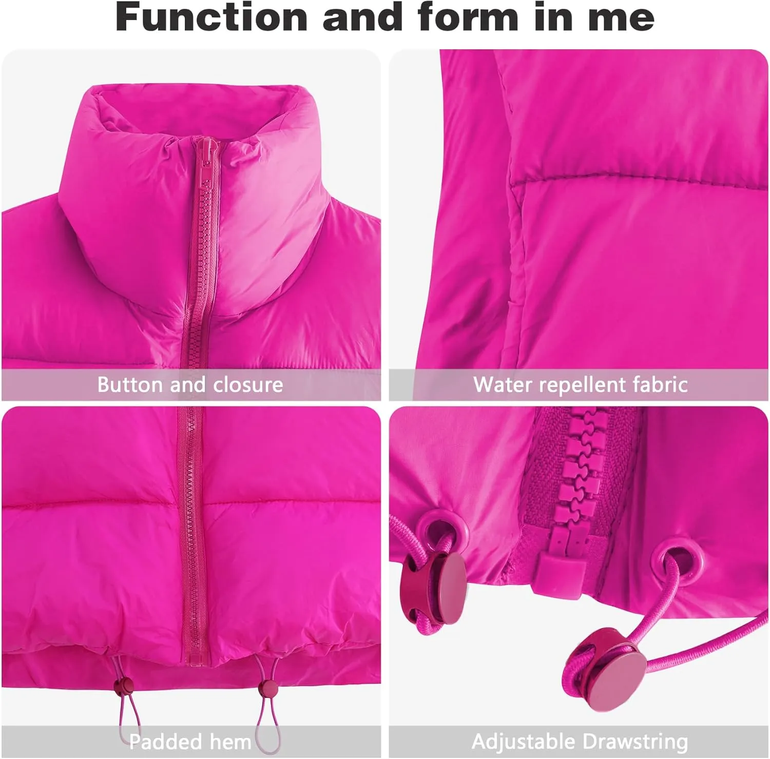 CULACCINO Women's Winter Cropped Puffer Vest Crop Jackets For Women Full Zip Stand Collar Padded Lightweight Outwear Vest