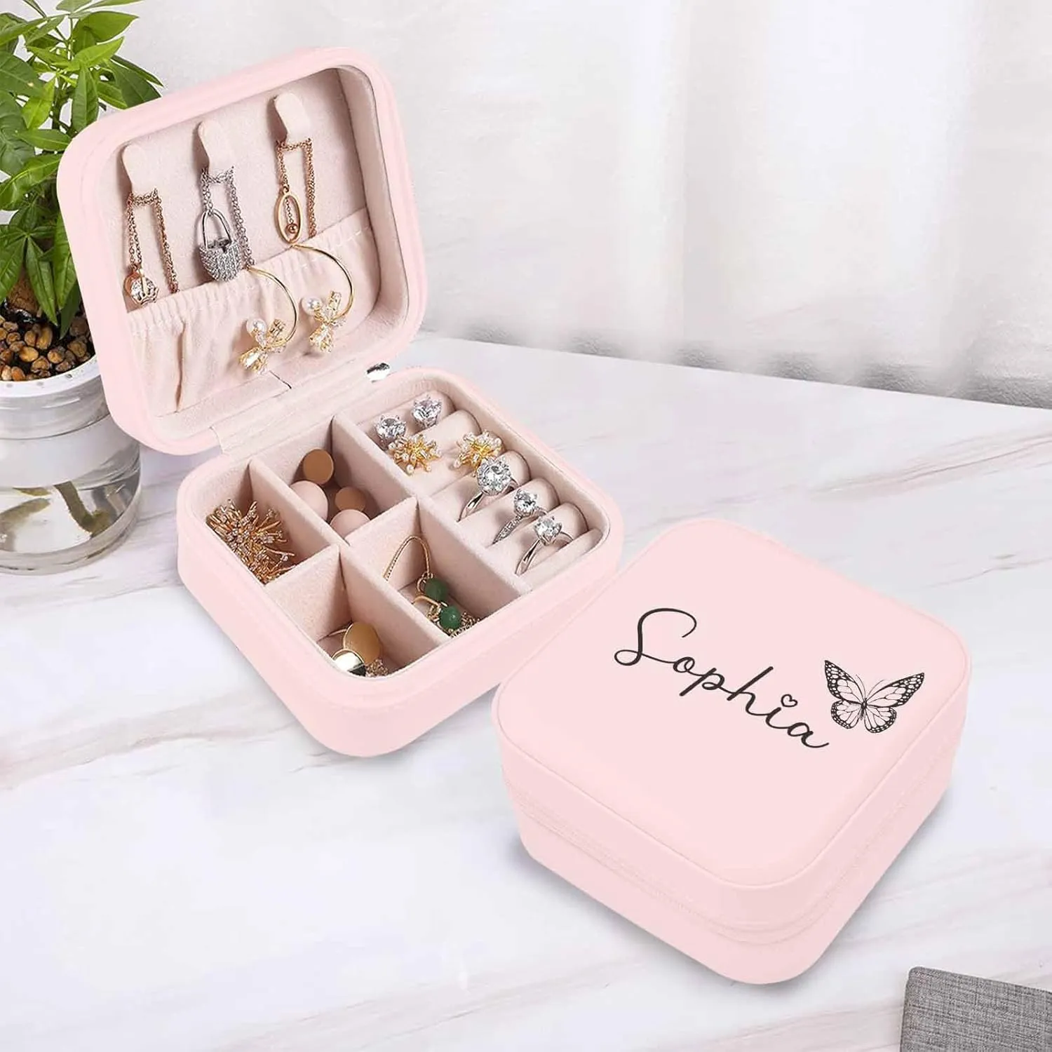 Custom Jewelry Boxes & Organizers for Women, Customize Name with Butterfly Travel Jewelry Case Personalized Jewelry Storage Box Earring Holder for Sister Bridesmaid Her Teenage Girl Gifts Idea