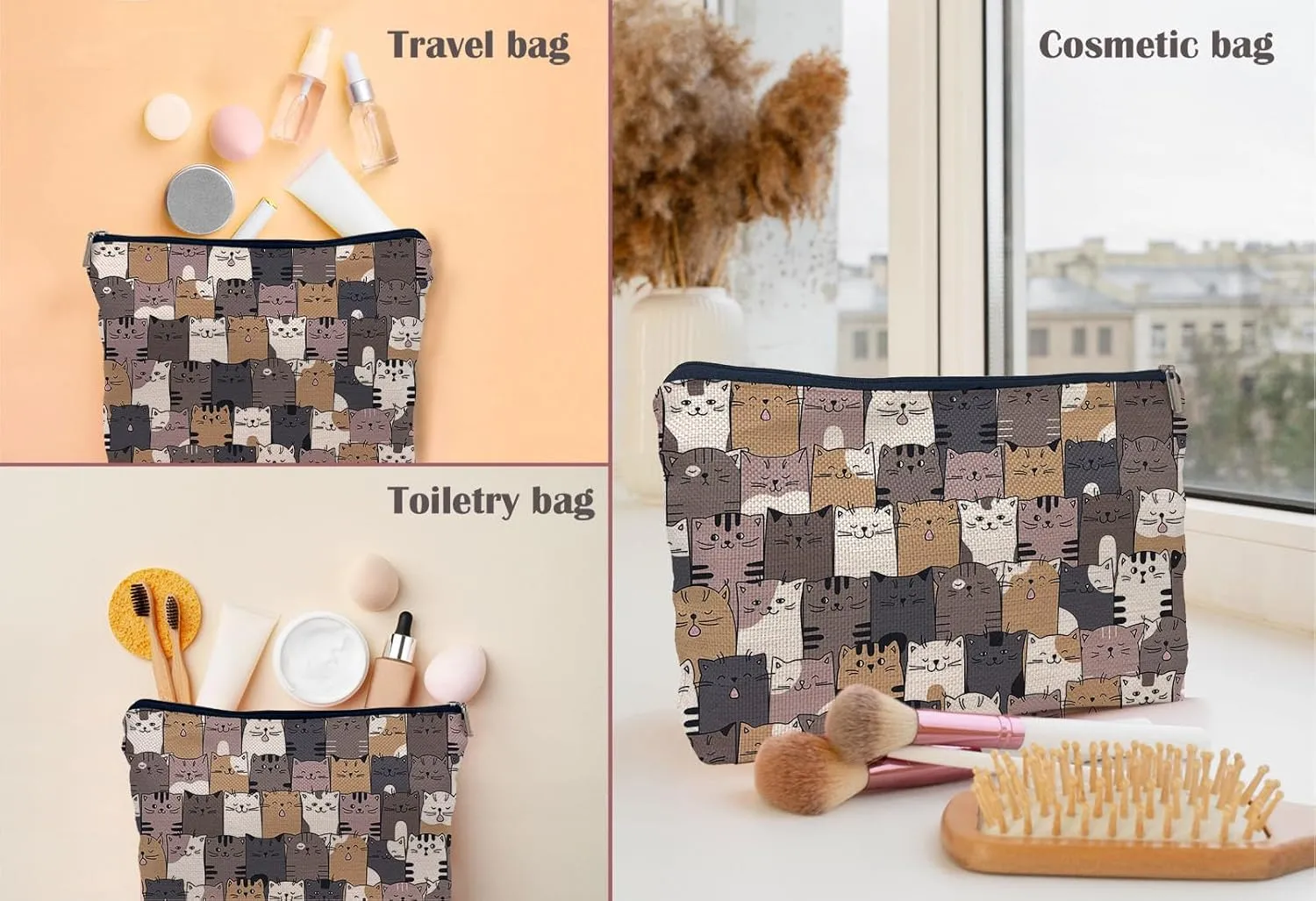 Cute Cat Makeup Bag - Cosmetic Bag for Purse, Cat Lovers Gift