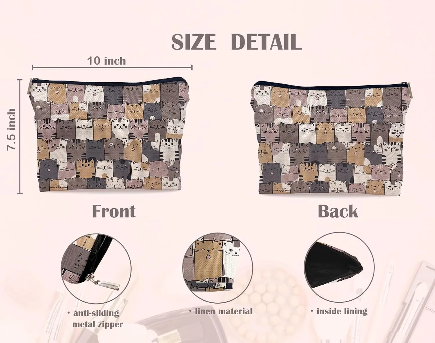 Cute Cat Makeup Bag - Cosmetic Bag for Purse, Cat Lovers Gift