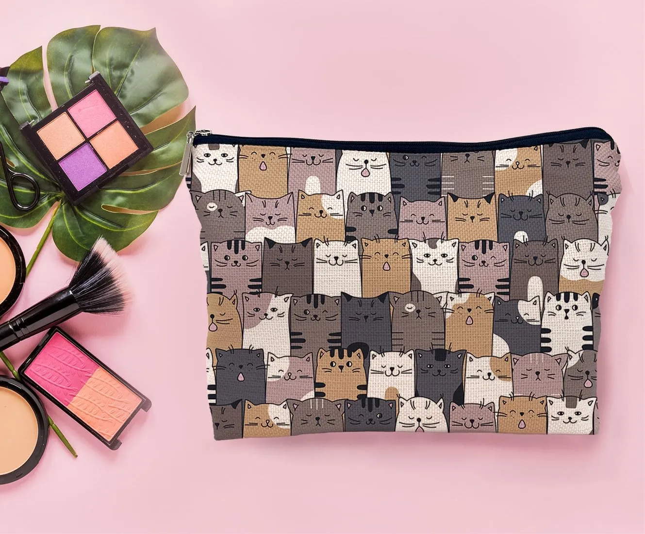 Cute Cat Makeup Bag - Cosmetic Bag for Purse, Cat Lovers Gift