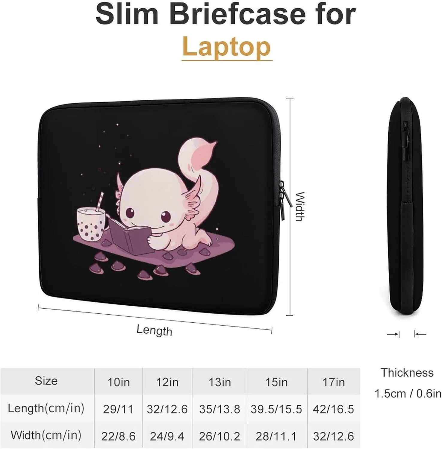 Cute Relaxed Axolotl Personalized Laptop Bag Business Casual Laptop Cases Slim Computer Bag Briefcase