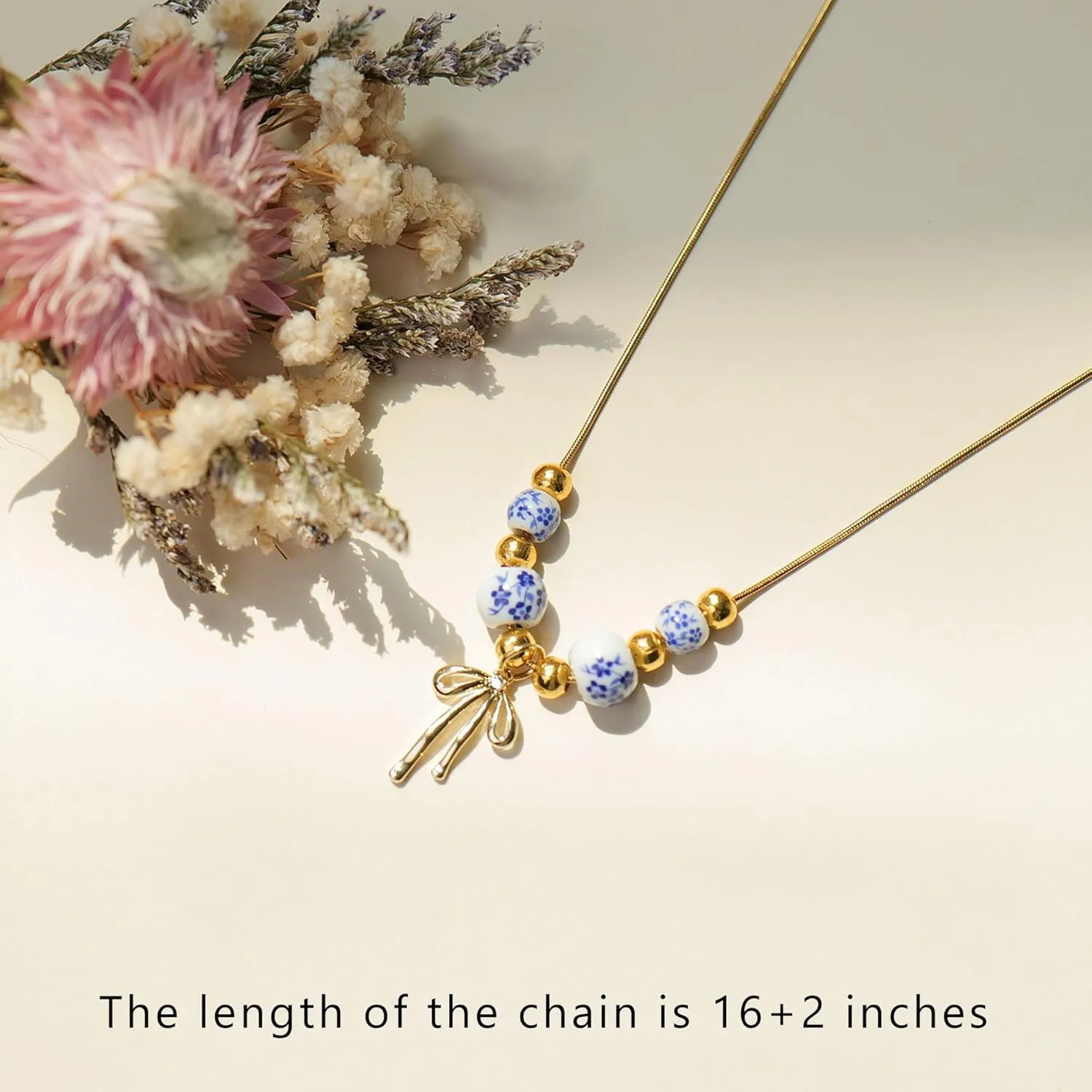 Dainty Bow Bracelets for Women Blue Flower Jewelry Set Handmade Gold Beaded Choker Vintage Jewelry Gifts