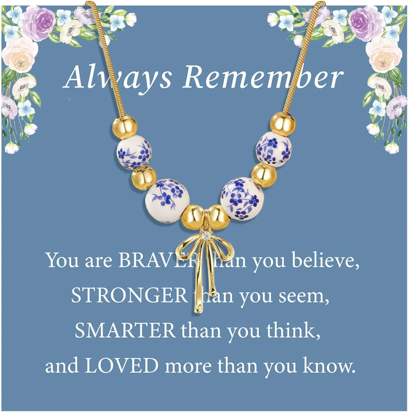 Dainty Bow Bracelets for Women Blue Flower Jewelry Set Handmade Gold Beaded Choker Vintage Jewelry Gifts