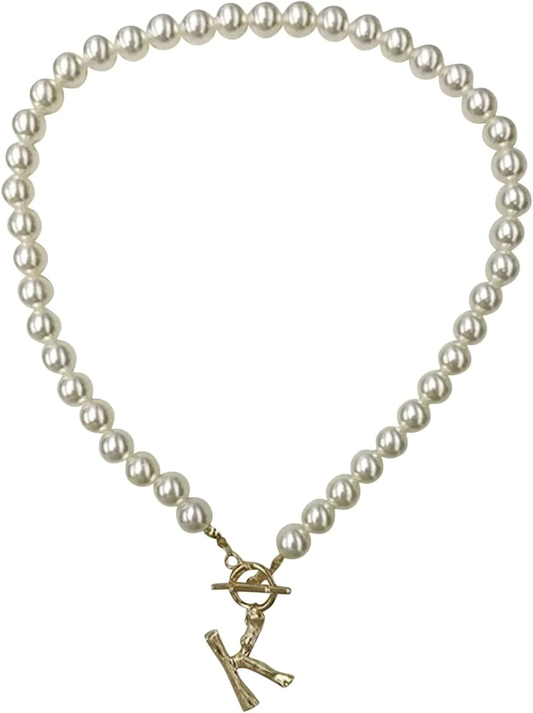 Dainty Pearl Pendant Necklaces for Women Fashion Imitation Pearls 26 Letters Pendant Female Ornaments Shape Necklace Accessory Pearl Chain Necklace Jewelry (1A-K, One Size)