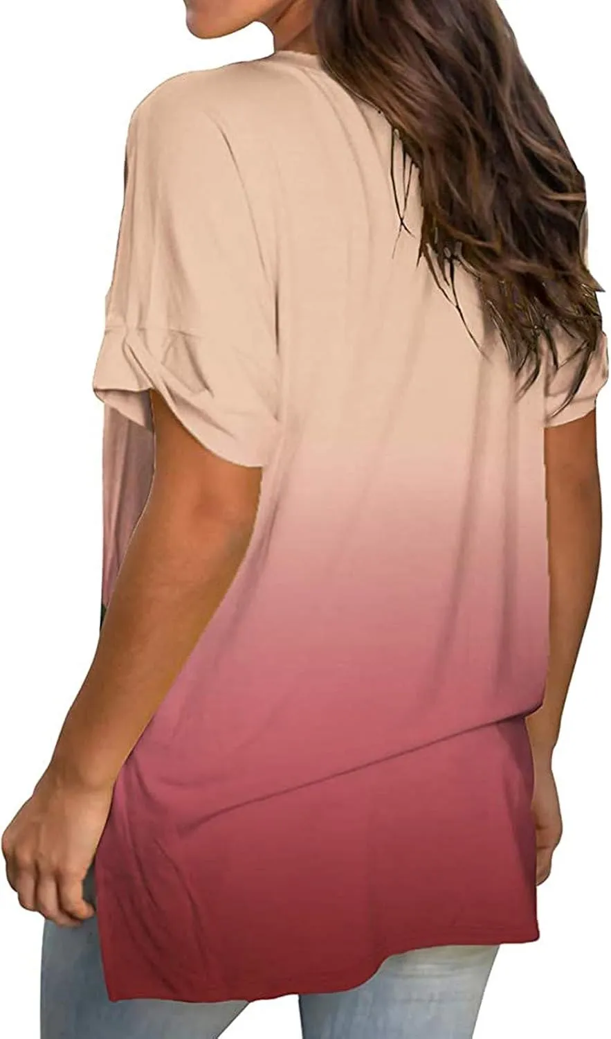 DASAYO Women's Gradient T Shirts Loose Fit V-Neck Summer Comfy Tops Tee Trendy Vacation Going Out Fashion Tees Shirt Clothes