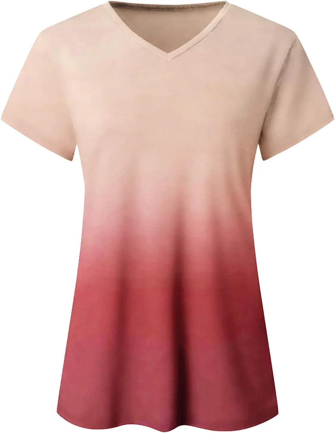 DASAYO Women's Gradient T Shirts Loose Fit V-Neck Summer Comfy Tops Tee Trendy Vacation Going Out Fashion Tees Shirt Clothes