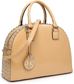 Dasein Women Patent Leather Purses Handbags Dome Satchel Purse Work Tote Structured Shoulder Bag with Long Strap