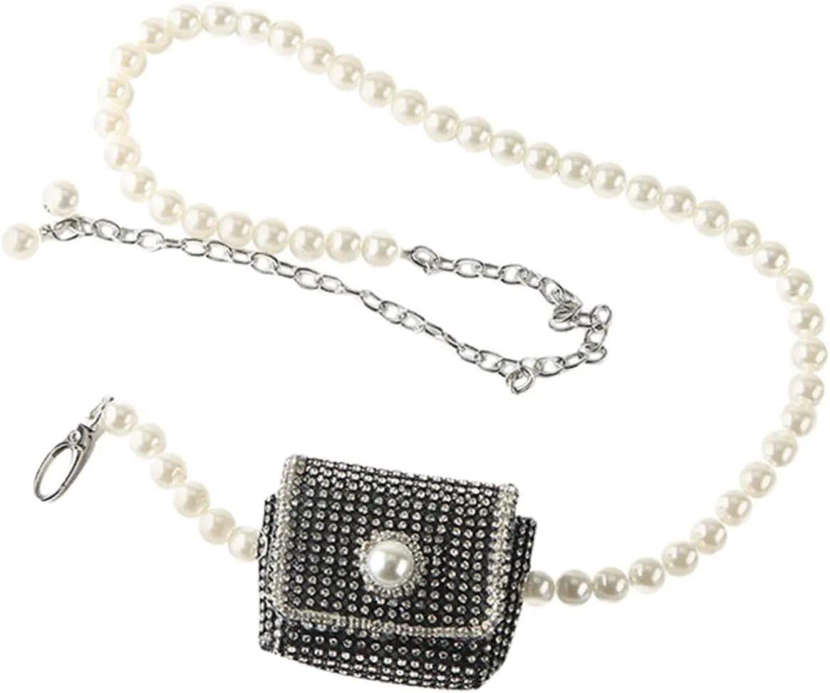 Didiseaon Stylish Pearl Chain Bag Lipstick Bag Outdoor Mini Pouch Waistband Pouch