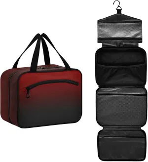 DOMIKING Black Red Gradient Hanging Toiletry Bag Portable Cosmetic Bags Travel Makeup Organizers Holders for Men Women Brushes Accessories Shampoo Medium