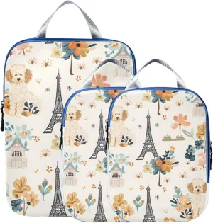 Eiffel Tower Paisley Flowers Compression Packing Cubes for Travel Packing Organizers Backpack 3 Pack Luggage Travel Essentials Carry Must Haves Waterproof Suitcase Storage Bags