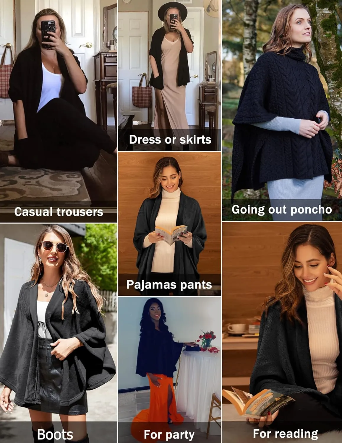 Ekouaer Flannel Faux Poncho for Women Lightweigh Blanket Warm TV Shawl Winter Coat Sweater Cape