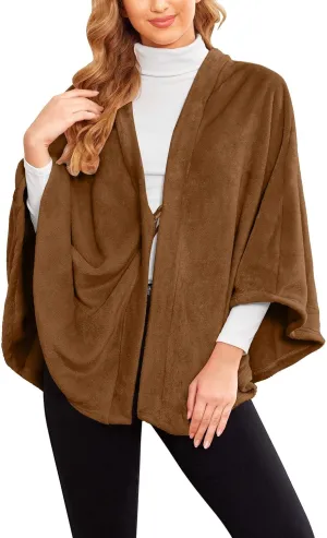 Ekouaer Flannel Faux Poncho for Women Lightweigh Blanket Warm TV Shawl Winter Coat Sweater Cape