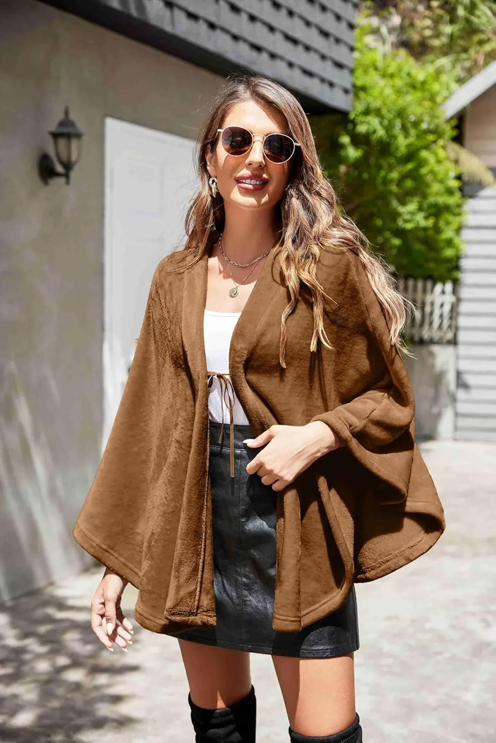 Ekouaer Flannel Faux Poncho for Women Lightweigh Blanket Warm TV Shawl Winter Coat Sweater Cape