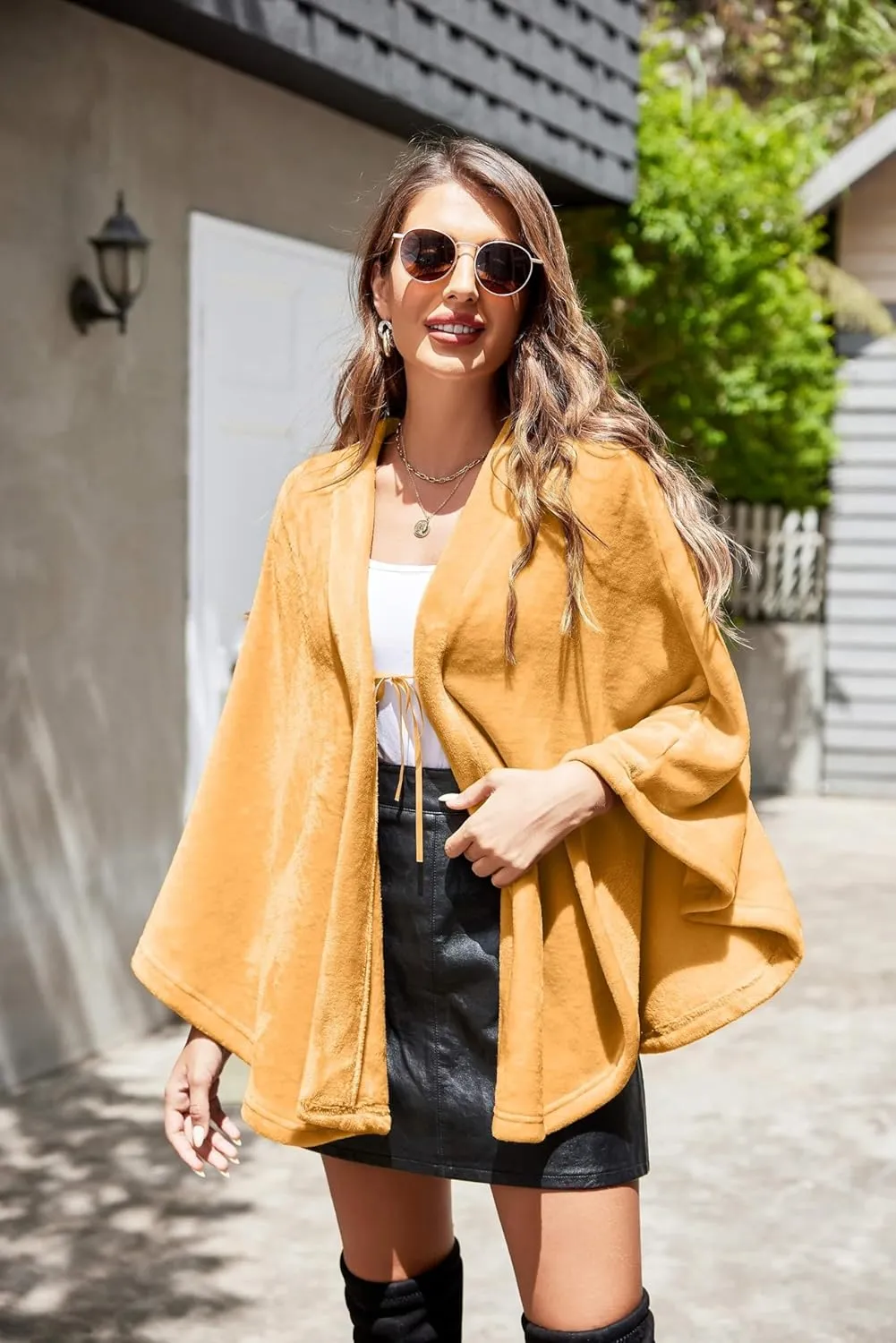 Ekouaer Flannel Faux Poncho for Women Lightweigh Blanket Warm TV Shawl Winter Coat Sweater Cape