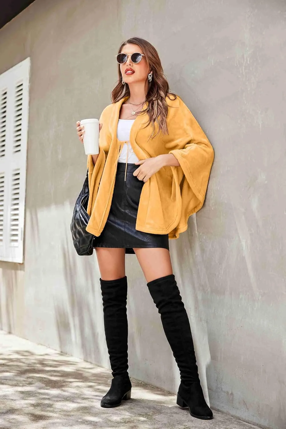 Ekouaer Flannel Faux Poncho for Women Lightweigh Blanket Warm TV Shawl Winter Coat Sweater Cape