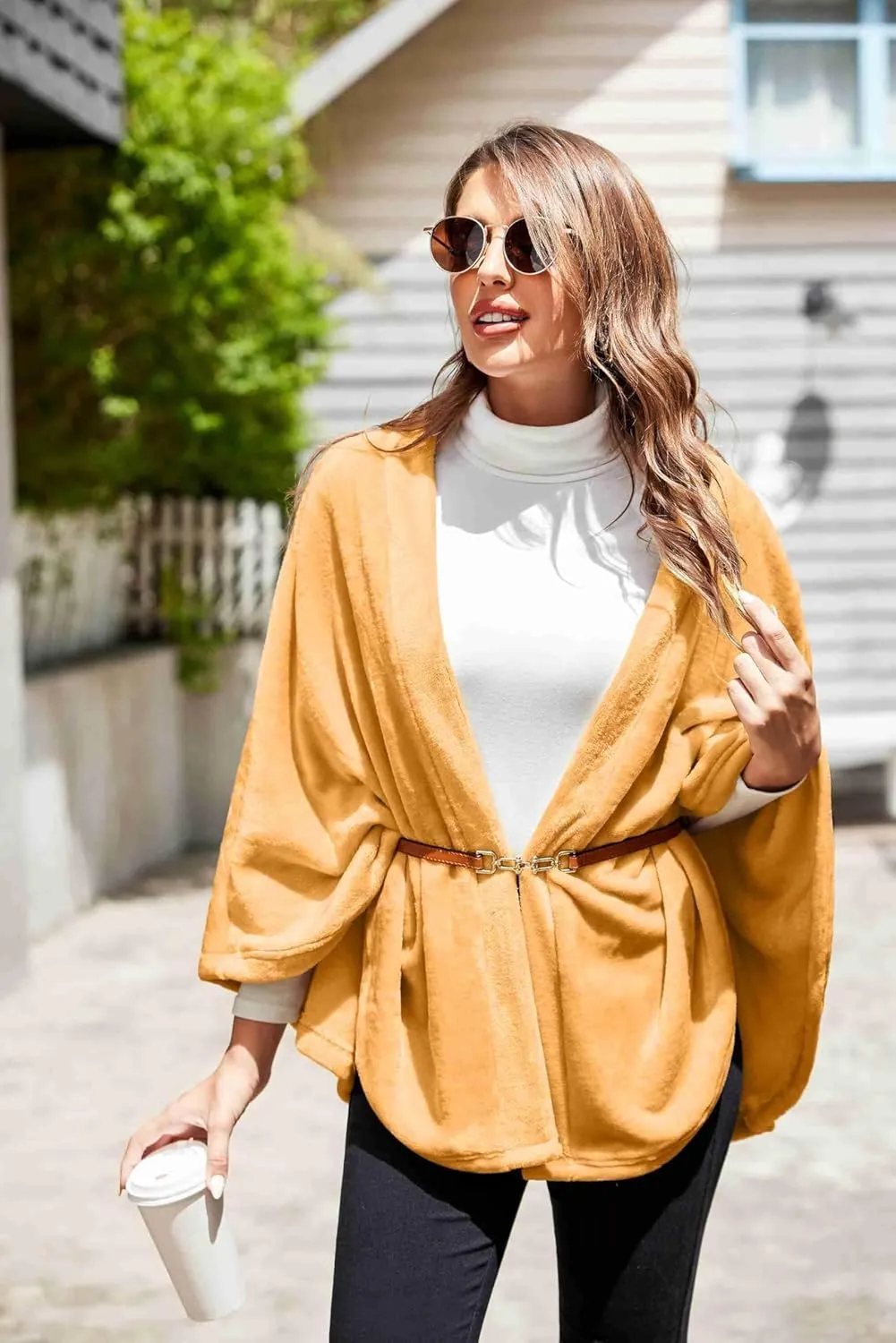 Ekouaer Flannel Faux Poncho for Women Lightweigh Blanket Warm TV Shawl Winter Coat Sweater Cape