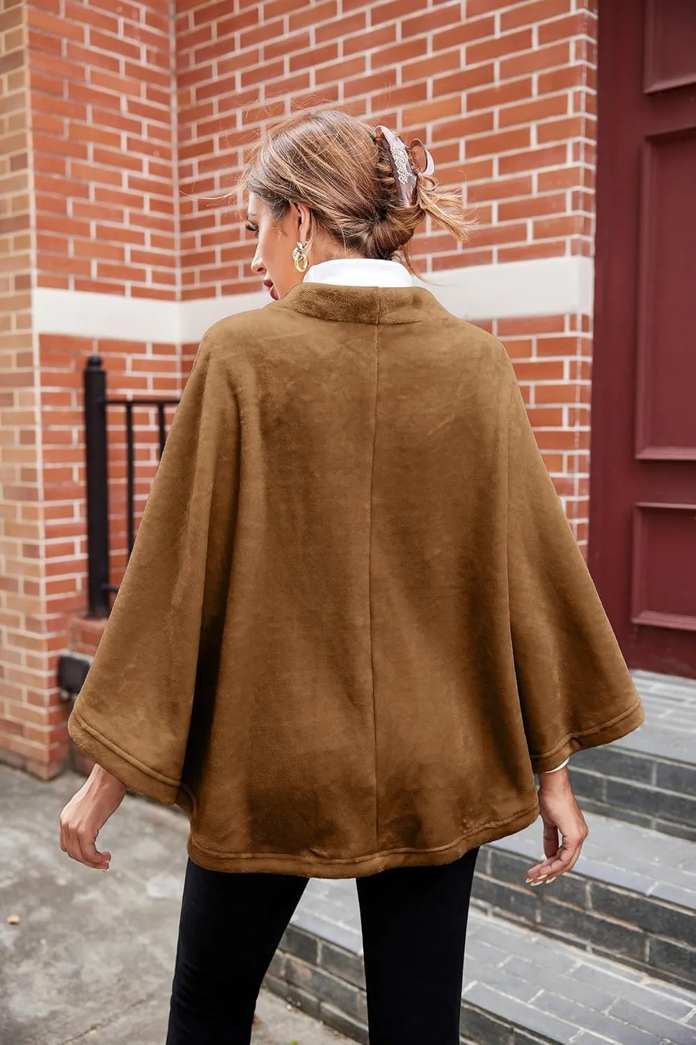 Ekouaer Flannel Faux Poncho for Women Lightweigh Blanket Warm TV Shawl Winter Coat Sweater Cape