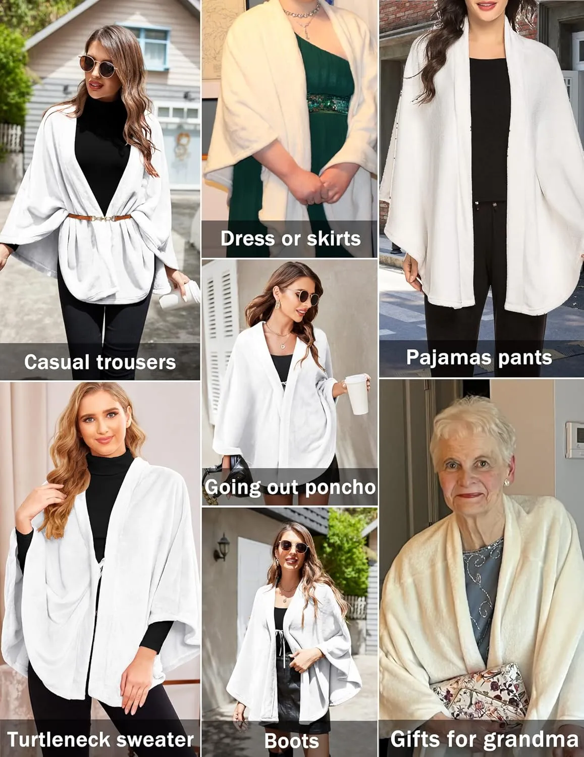 Ekouaer Flannel Faux Poncho for Women Lightweigh Blanket Warm TV Shawl Winter Coat Sweater Cape