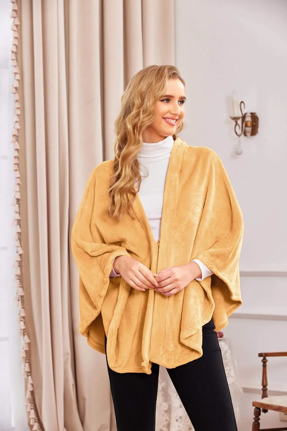 Ekouaer Flannel Faux Poncho for Women Lightweigh Blanket Warm TV Shawl Winter Coat Sweater Cape