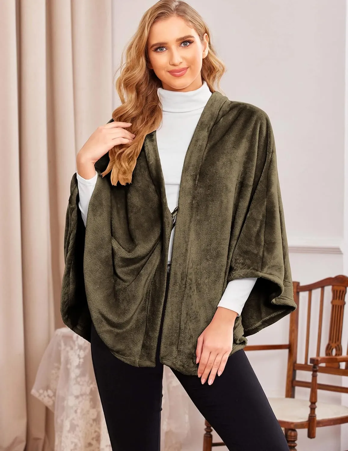 Ekouaer Flannel Faux Poncho for Women Lightweigh Blanket Warm TV Shawl Winter Coat Sweater Cape