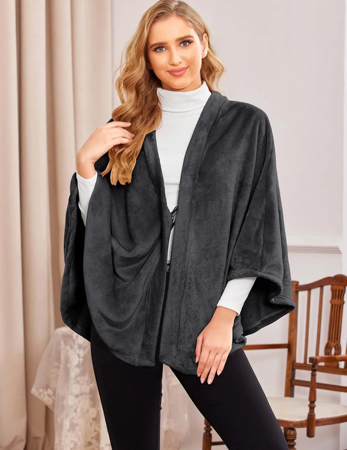 Ekouaer Flannel Faux Poncho for Women Lightweigh Blanket Warm TV Shawl Winter Coat Sweater Cape