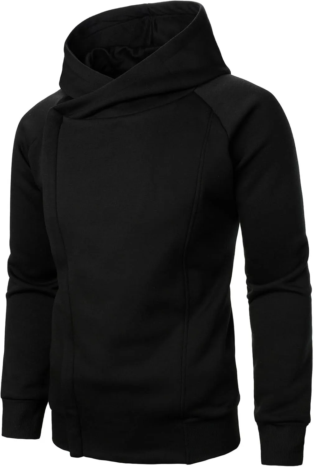 evzosrz Men's Oblique Zipper Hoodies Long Sleeve Hooded Drawstring Asymmetric Sweatshirt Slim Fit 2024 Winter Warm Jackets