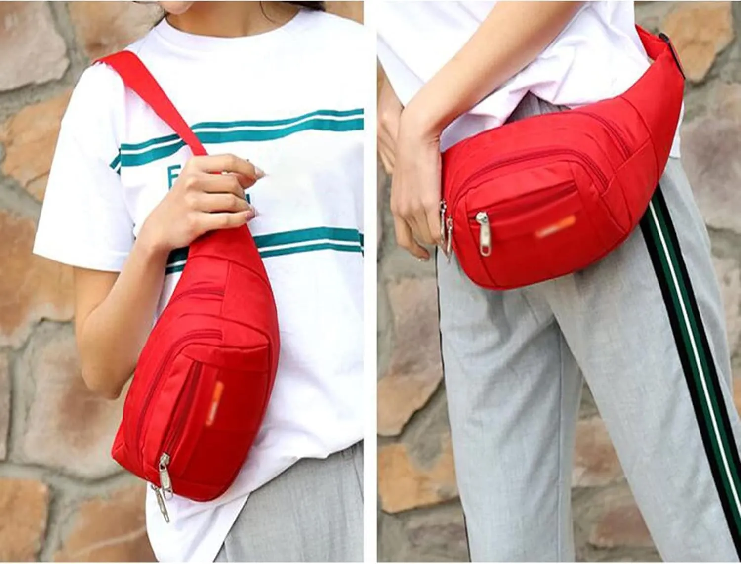 Fanny Pack Fashion Simple Ladies Waist Bag Men's Waist Bag Casual Functional Outdoor Sports Bags (Red)